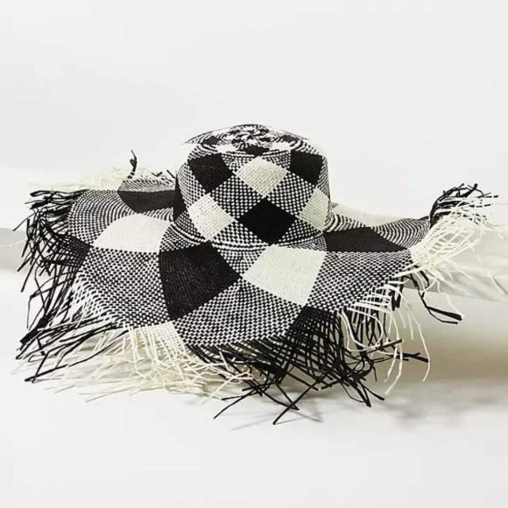 Anthropologie Large Floppy Plaid Straw Hat NWT